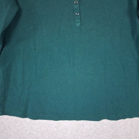 L.L. Bean Womens XL Waffle Knit Henley Top Shirt Green Layering Basic Stretch - Picture 6 of 10